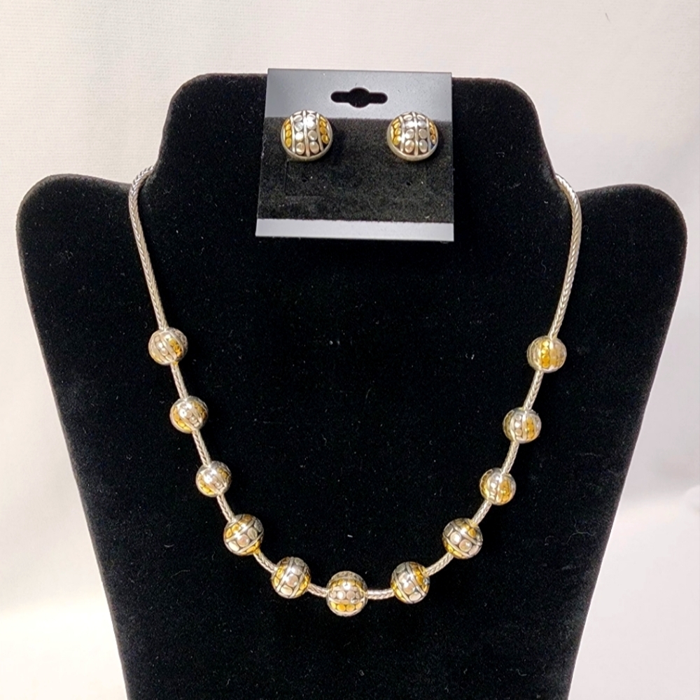 Brighton Temple Bead Two Tone Silver and Gold Beaded Necklace and Earring Set